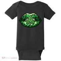 Cute St Patrick's Day Leopard Print Lip Print Shamrock Clover Baby Bodysuit thumb 0