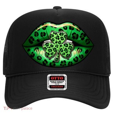 Cute St Patrick's Day Leopard Print Lip Print Shamrock Clover Hat