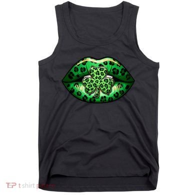 Cute St Patrick's Day Leopard Print Lip Print Shamrock Clover Tank Top