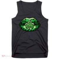 Cute St Patrick's Day Leopard Print Lip Print Shamrock Clover Tank Top thumb 0