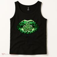 Cute St Patrick's Day Leopard Print Lip Print Shamrock Clover Tank Top thumb 2