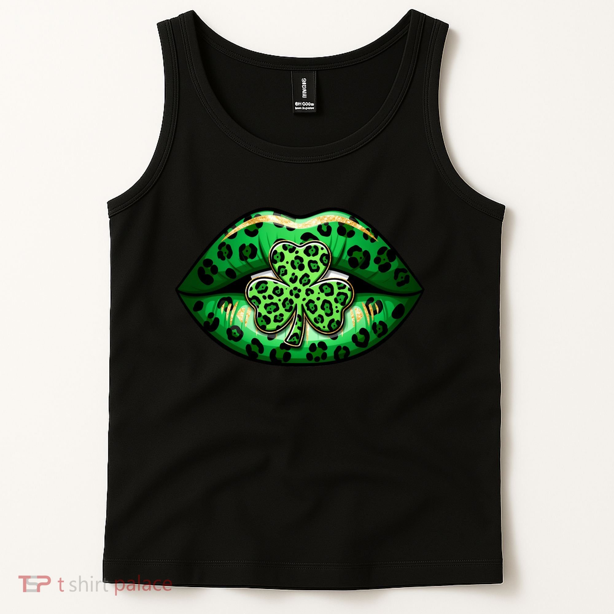 Cute St Patrick's Day Leopard Print Lip Print Shamrock Clover Tank Top