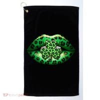 Cute St Patrick's Day Leopard Print Lip Print Shamrock Clover Golf Towel thumb 0