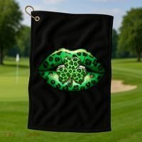 Cute St Patrick's Day Leopard Print Lip Print Shamrock Clover Golf Towel thumb 1