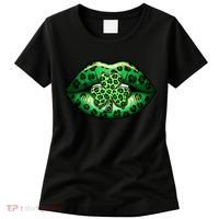 Cute St Patrick's Day Leopard Print Lip Print Shamrock Clover Women's T-Shirt thumb 0