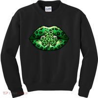 Cute St Patrick's Day Leopard Print Lip Print Shamrock Clover Kids Sweatshirt thumb 0