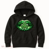 Cute St Patrick's Day Leopard Print Lip Print Shamrock Clover Kids Hoodie thumb 0
