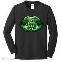 Cute St Patrick's Day Leopard Print Lip Print Shamrock Clover Kids Long Sleeve Shirt thumb 0
