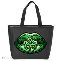 Cute St Patrick's Day Leopard Print Lip Print Shamrock Clover Tote Bag thumb 0
