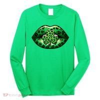 Cute St Patrick's Day Leopard Print Lip Print Shamrock Clover Long Sleeve Shirt thumb 0