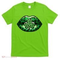 Cute St Patrick's Day Leopard Print Lip Print Shamrock Clover T-Shirt thumb 0