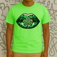 Cute St Patrick's Day Leopard Print Lip Print Shamrock Clover T-Shirt thumb 3