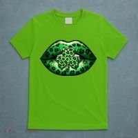 Cute St Patrick's Day Leopard Print Lip Print Shamrock Clover T-Shirt thumb 5