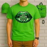 Cute St Patrick's Day Leopard Print Lip Print Shamrock Clover T-Shirt thumb 6
