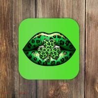 Cute St Patrick's Day Leopard Print Lip Print Shamrock Clover Coaster thumb 0