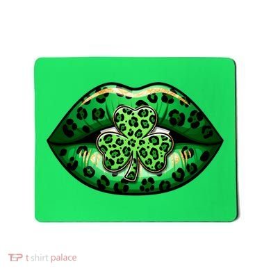 Cute St Patrick's Day Leopard Print Lip Print Shamrock Clover Mousepad