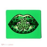 Cute St Patrick's Day Leopard Print Lip Print Shamrock Clover Mousepad thumb 0