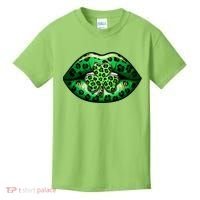 Cute St Patrick's Day Leopard Print Lip Print Shamrock Clover Kids T-Shirt thumb 0