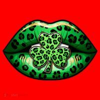 Cute St Patrick's Day Leopard Print Lip Print Shamrock Clover Santa Hat thumb 1