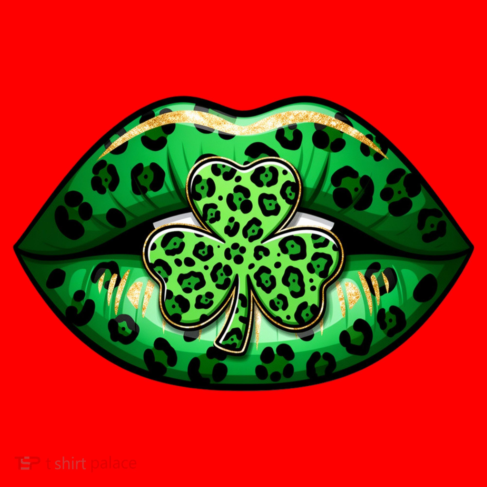Cute St Patrick's Day Leopard Print Lip Print Shamrock Clover Santa Hat