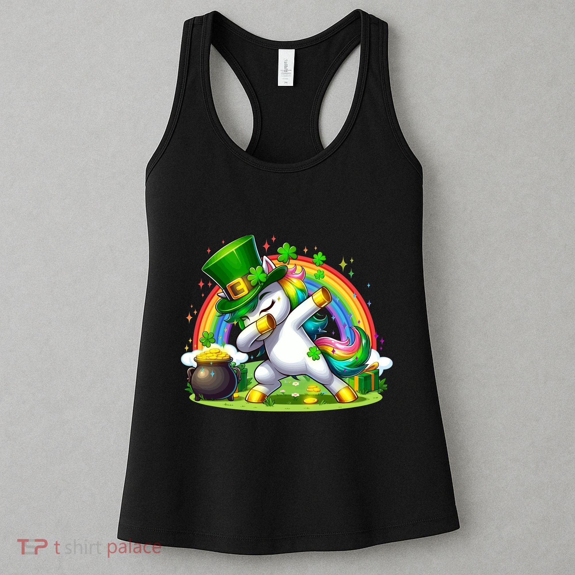Cute St Patricks Day Dabbing Leprechaun Pony Women's Tank Top