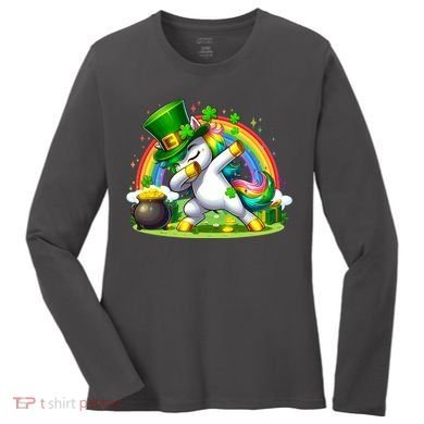 Cute St Patricks Day Dabbing Leprechaun Pony Women's Long Sleeve Shirt