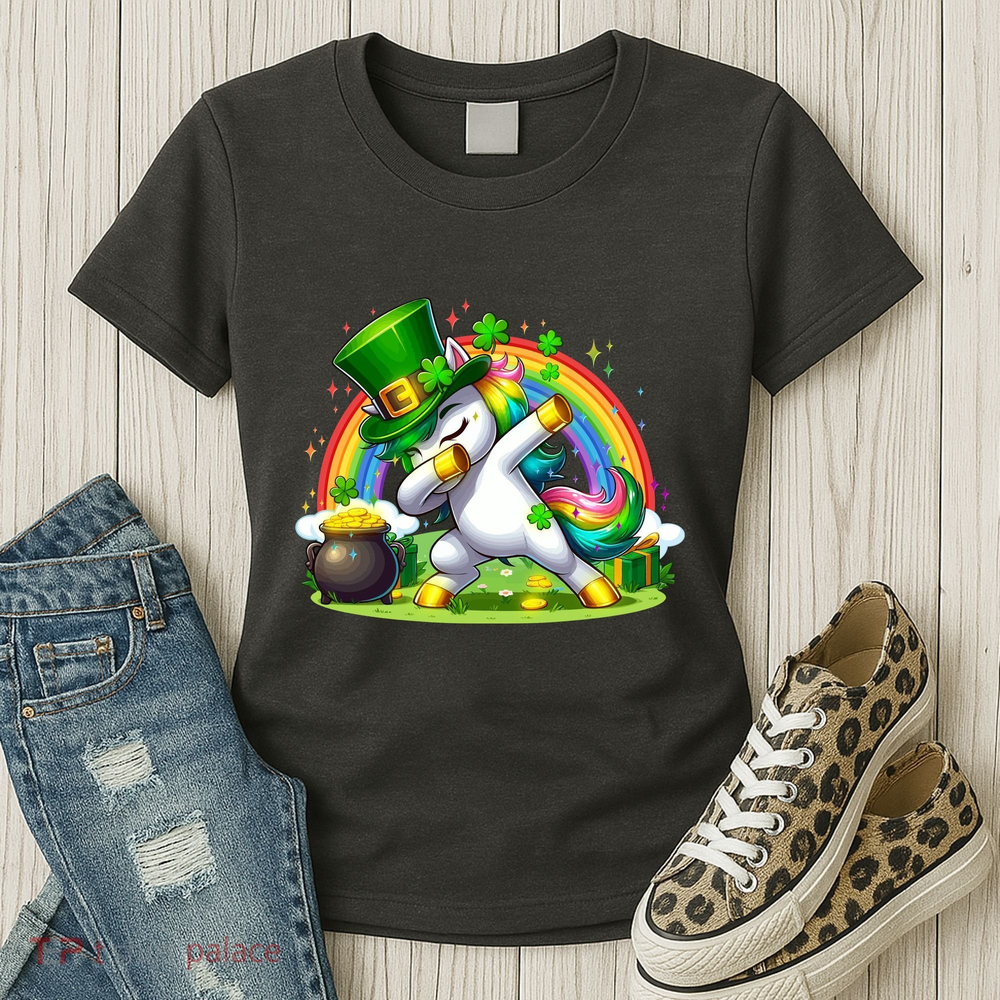 Cute St Patricks Day Dabbing Leprechaun Pony Women's T-Shirt