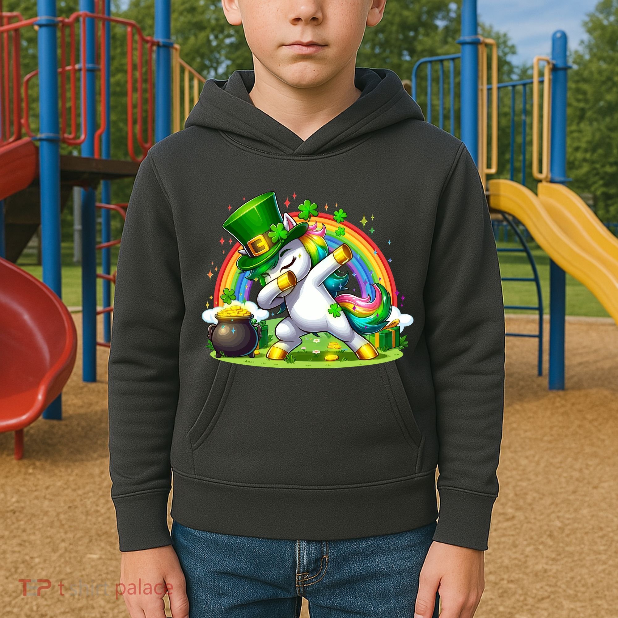 Cute St Patricks Day Dabbing Leprechaun Pony Kids Hoodie