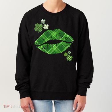 Cute St Patrick's Day Green Plaid Lip Print Women's Sweatshirt