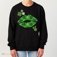 Cute St Patrick's Day Green Plaid Lip Print Women's Sweatshirt thumb 0