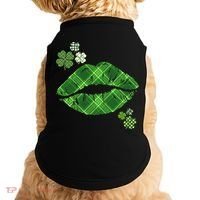 Cute St Patrick's Day Green Plaid Lip Print Doggie Tank thumb 0