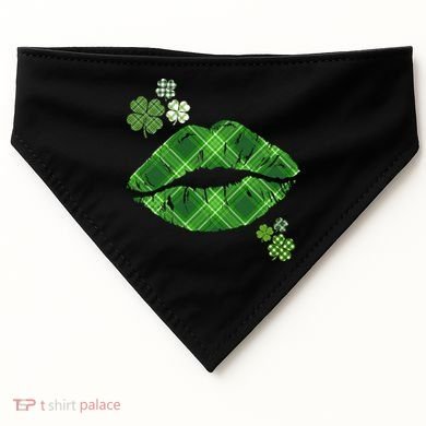 Cute St Patrick's Day Green Plaid Lip Print USA-Made Doggie Bandana