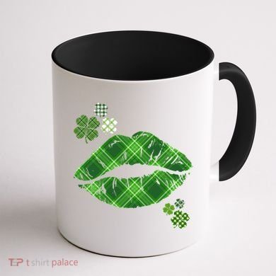 Cute St Patrick's Day Green Plaid Lip Print Coffee Mug back