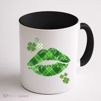 Cute St Patrick's Day Green Plaid Lip Print Coffee Mug thumb 1