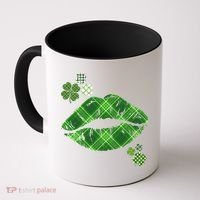 Cute St Patrick's Day Green Plaid Lip Print Coffee Mug thumb 0