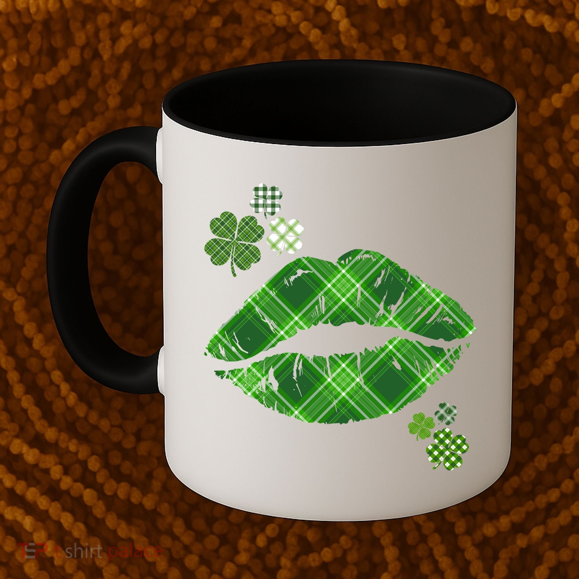 Cute St Patrick's Day Green Plaid Lip Print Coffee Mug