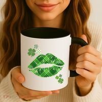 Cute St Patrick's Day Green Plaid Lip Print Coffee Mug thumb 3