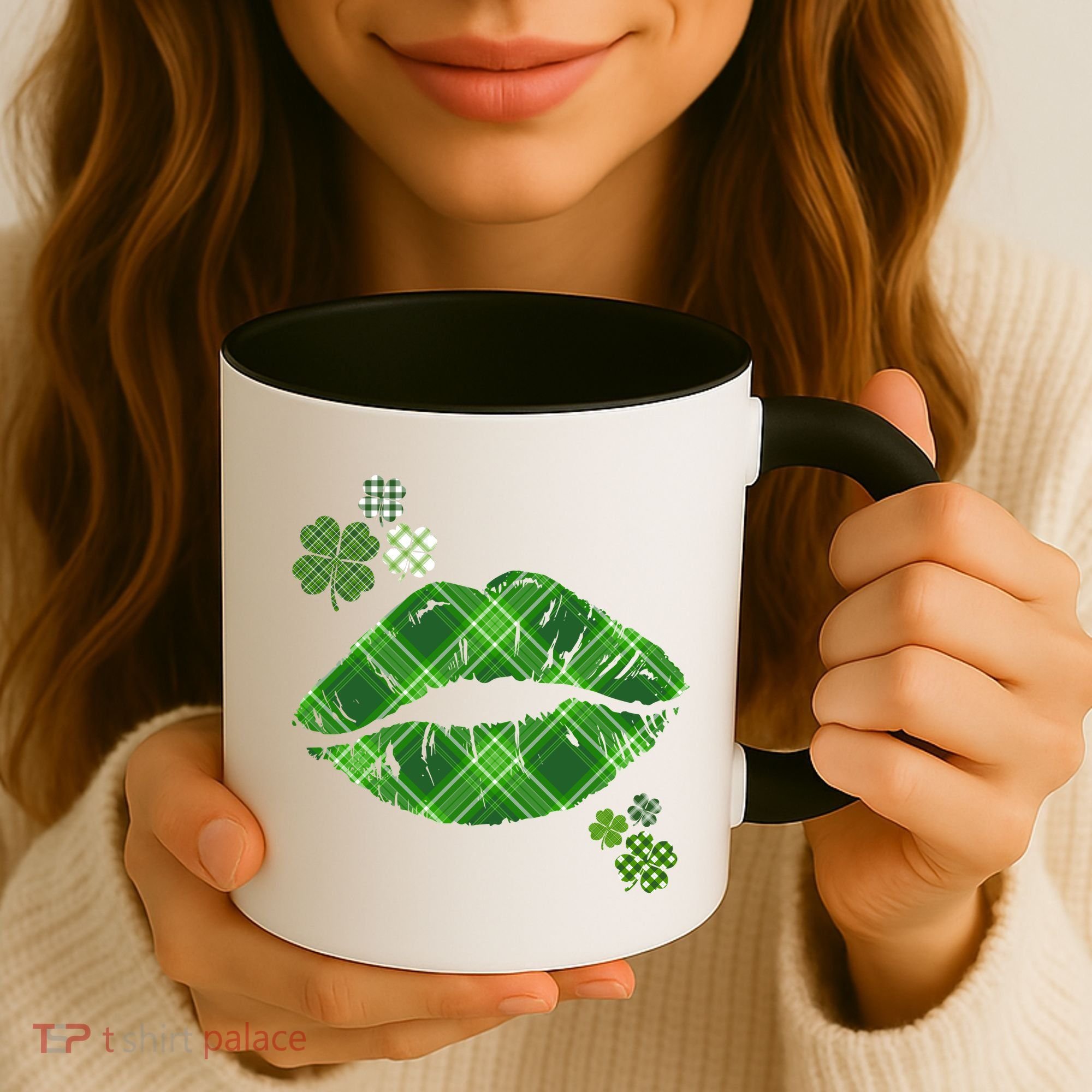 Cute St Patrick's Day Green Plaid Lip Print Coffee Mug