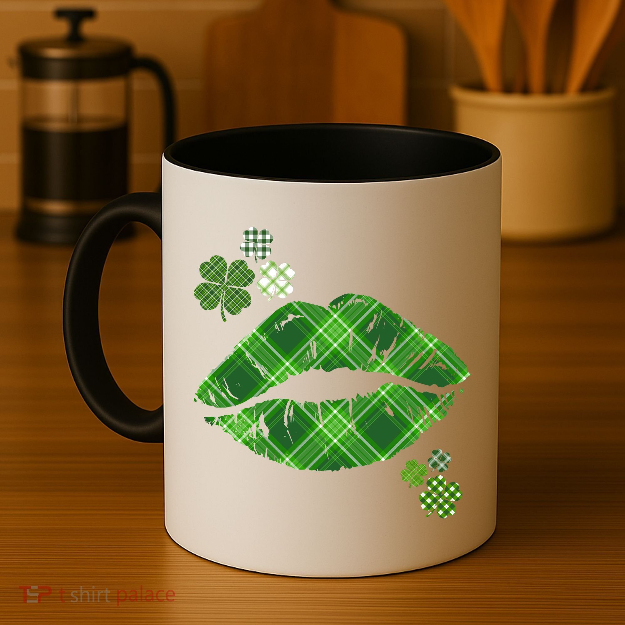 Cute St Patrick's Day Green Plaid Lip Print Coffee Mug