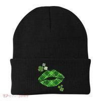 Cute St Patrick's Day Green Plaid Lip Print Beanie thumb 0