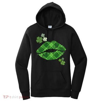 Cute St Patrick's Day Green Plaid Lip Print Women's Hoodie