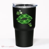 Cute St Patrick's Day Green Plaid Lip Print Tumbler thumb 0