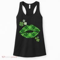 Cute St Patrick's Day Green Plaid Lip Print Women's Tank Top thumb 0