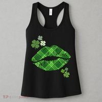 Cute St Patrick's Day Green Plaid Lip Print Women's Tank Top thumb 3