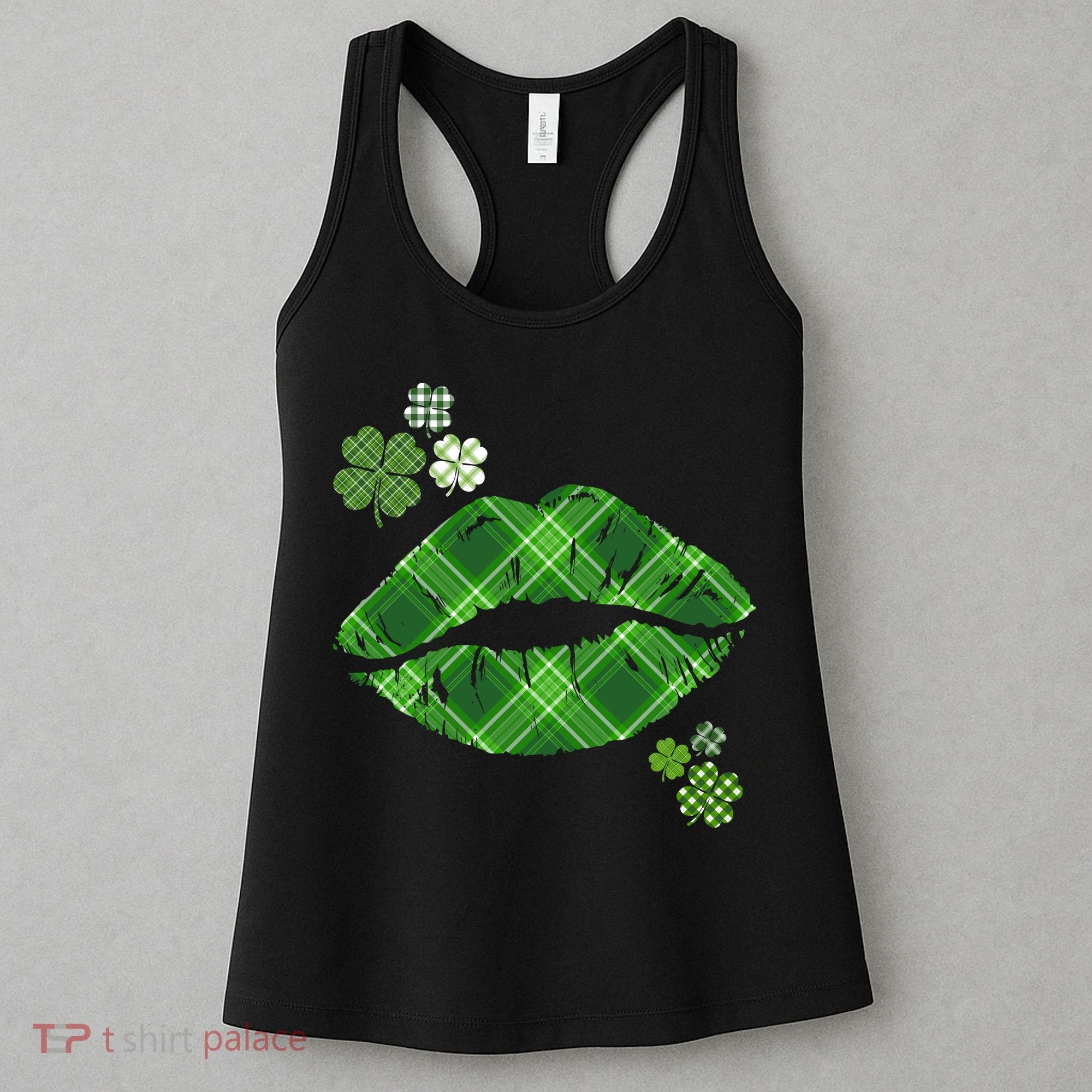 Cute St Patrick's Day Green Plaid Lip Print Women's Tank Top
