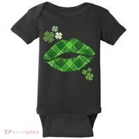 Cute St Patrick's Day Green Plaid Lip Print Baby Bodysuit thumb 0