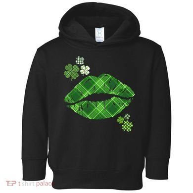 Cute St Patrick's Day Green Plaid Lip Print Toddler Hoodie