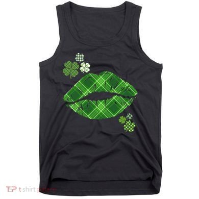 Cute St Patrick's Day Green Plaid Lip Print Tank Top