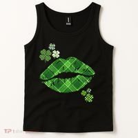 Cute St Patrick's Day Green Plaid Lip Print Tank Top thumb 2