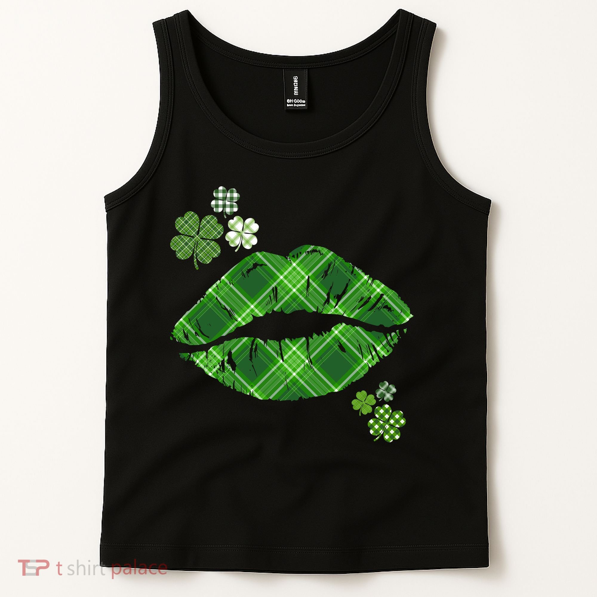Cute St Patrick's Day Green Plaid Lip Print Tank Top